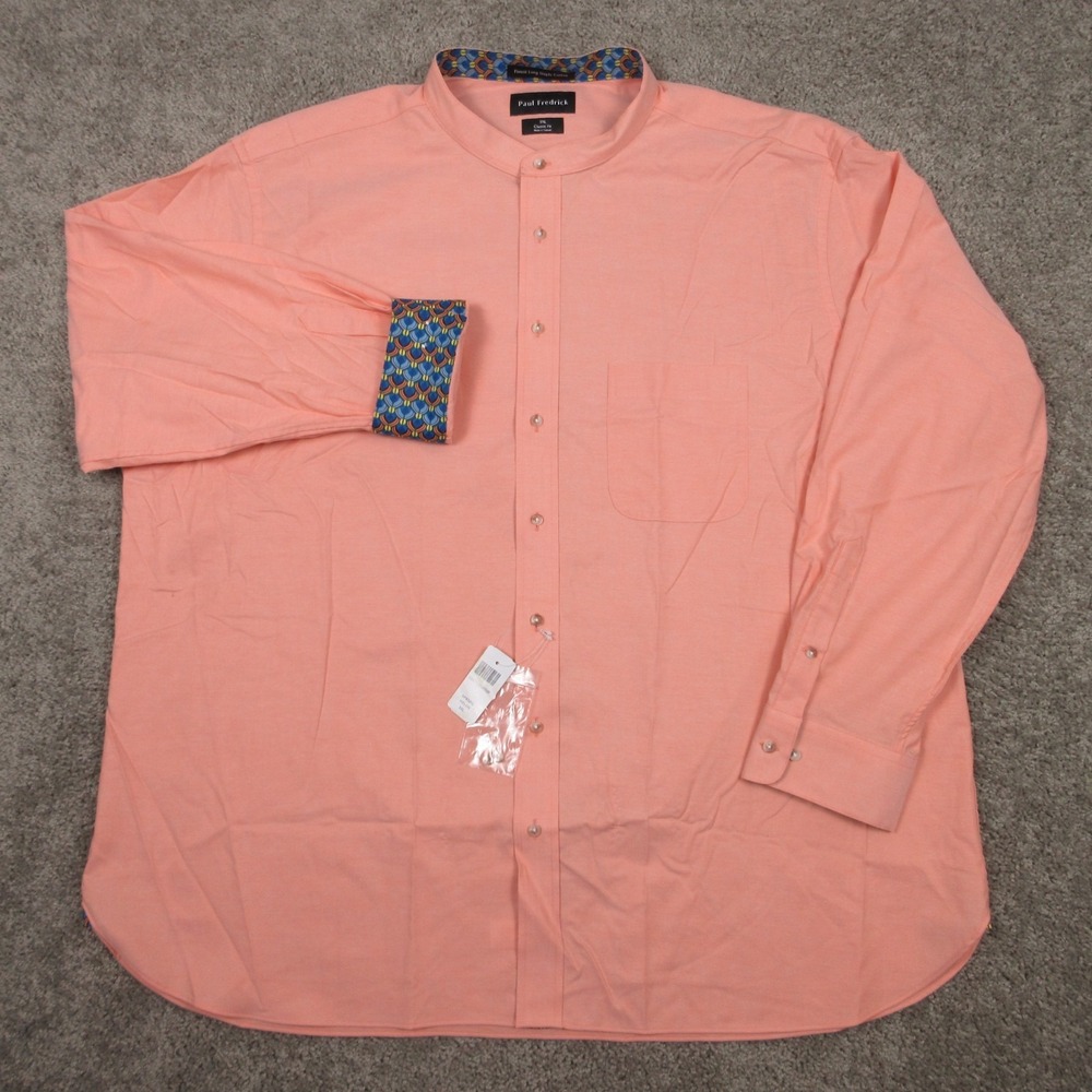 Paul Fredrick Shirt Mens 3XL Orange Flip Cuff Band Collar Staple Button Up NEW